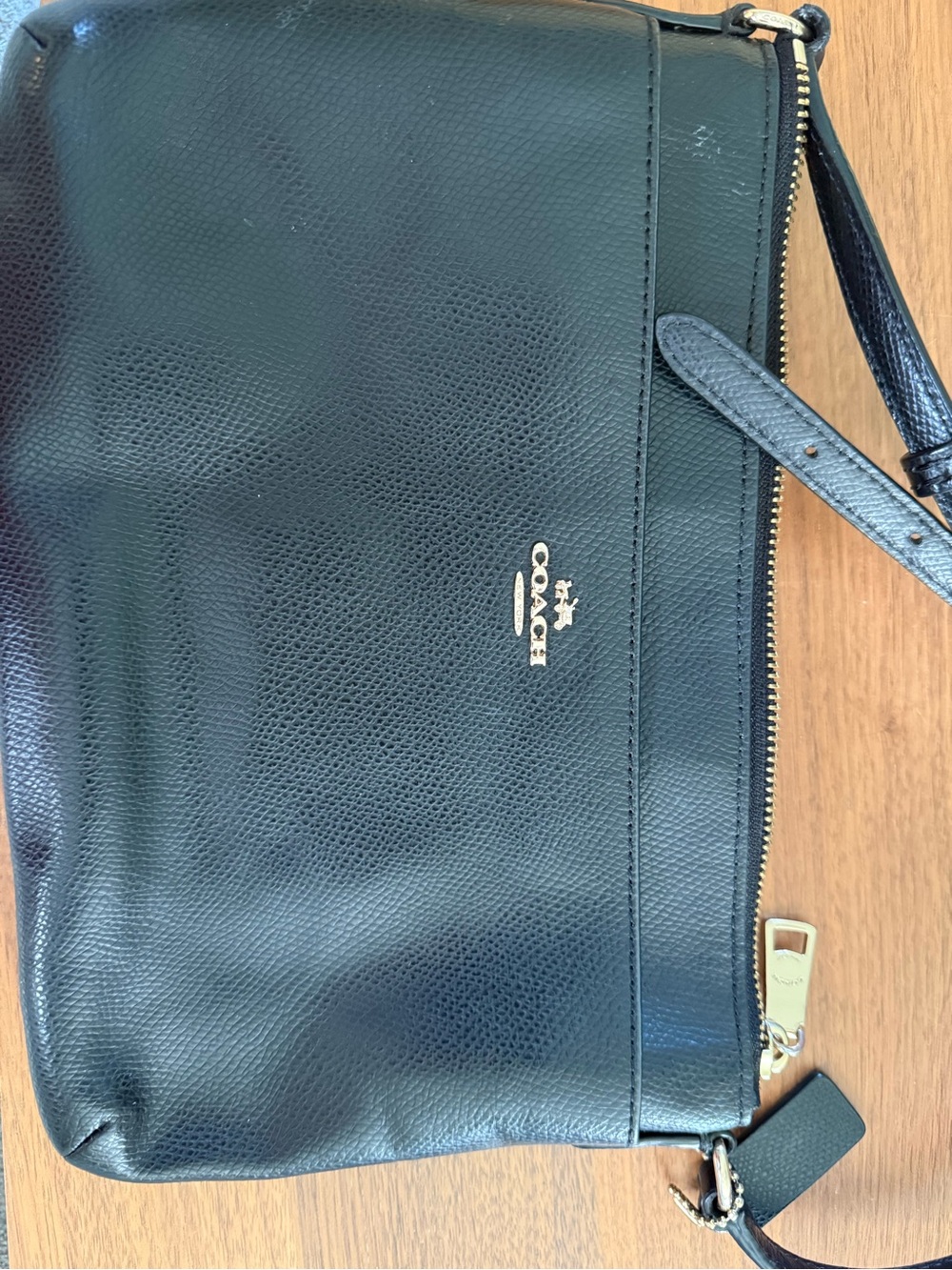 Coach Black Leather Wristlet with Gold Logo